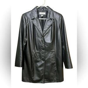 Preston & York black genuine leather 3 button tailored coat 90s Y2K